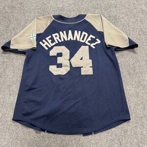 Felix Hernandez #34 Baseball MLB Jersey Men's Large Seattle Mariners Button Up